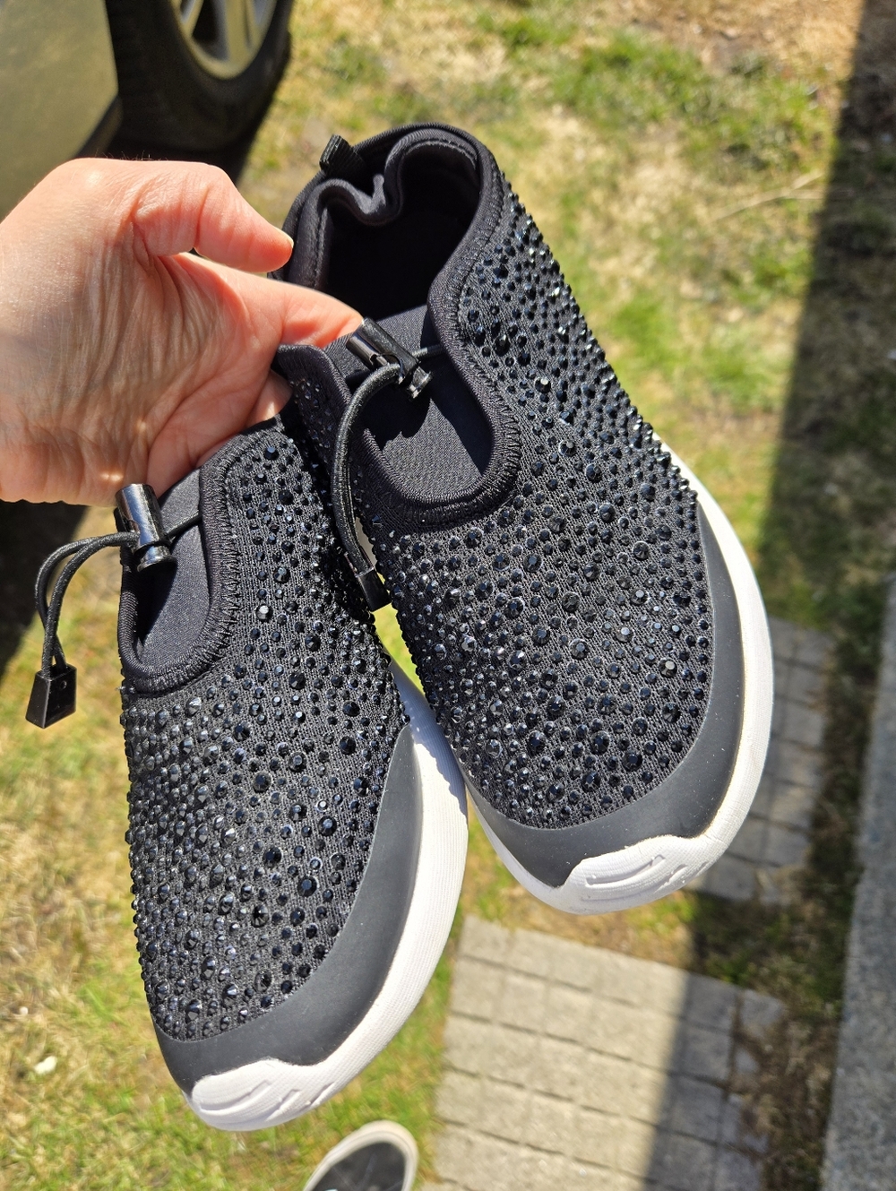 Zara brand black rhinestone embellished ultra light sneakers